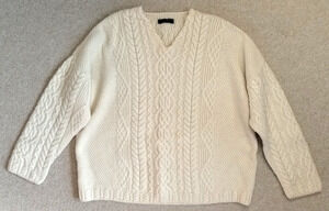 Womens Sweater-GAELTARRA-IRELAND-ivory cableknit merino wool Fisherman Aran-XXL